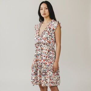 Banjanan Chandra Mini Dress Sleeveless Ruffle Floral Bird Size Medium